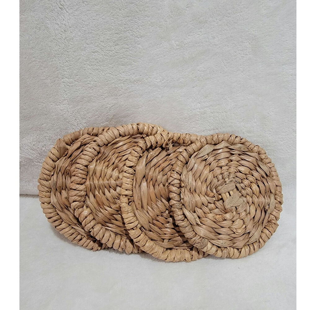 Natural Woven Water Hyacinth Seagrass Coasters Set EUC